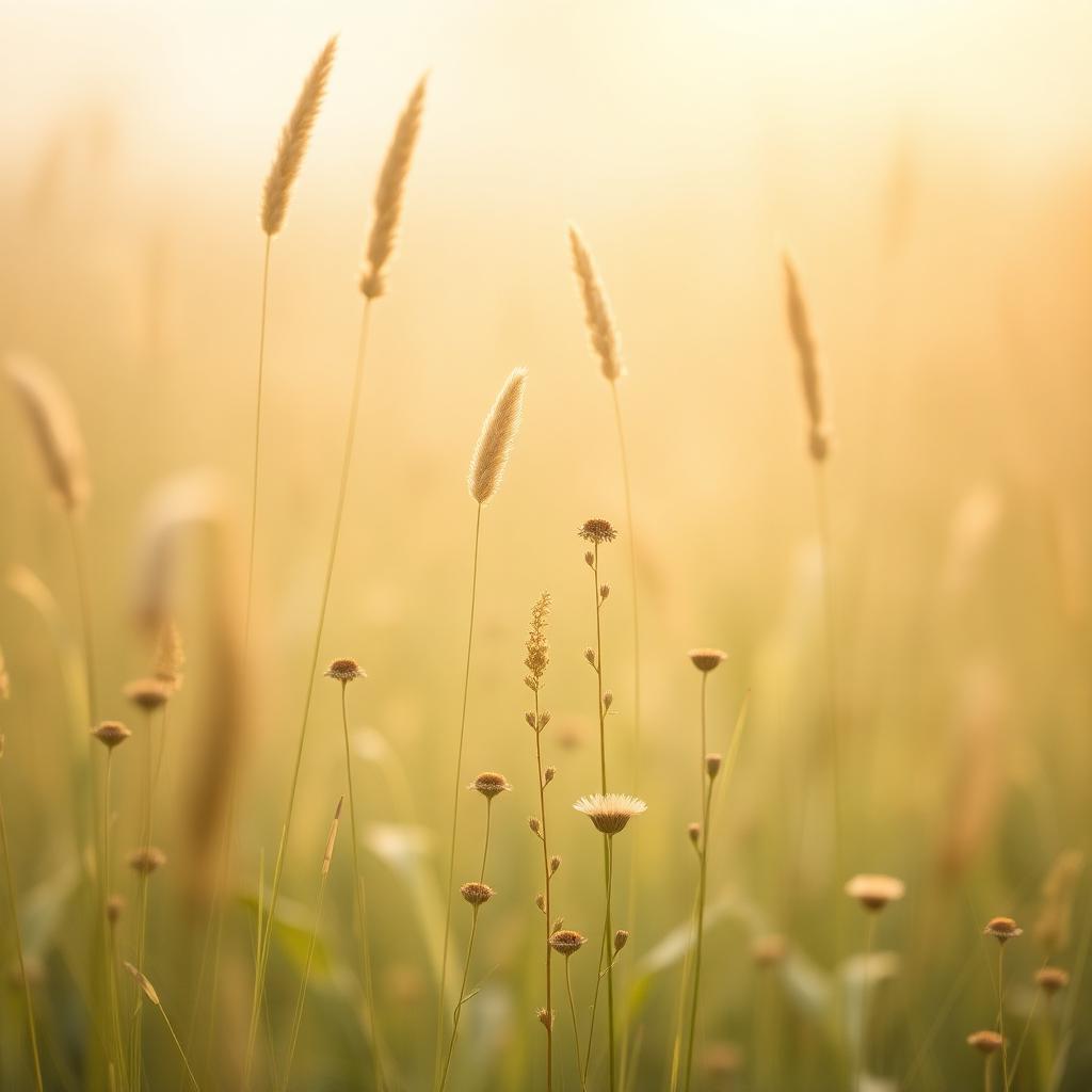 Golden light through wild grasses and meadow flowers